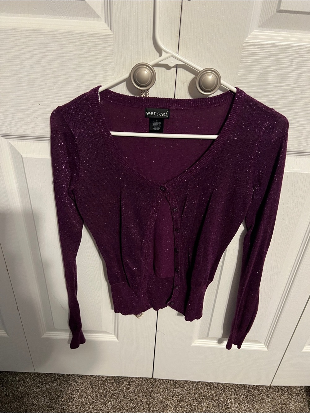 Wet Seal Deep Purple Sparkle Button-Front Cardigan